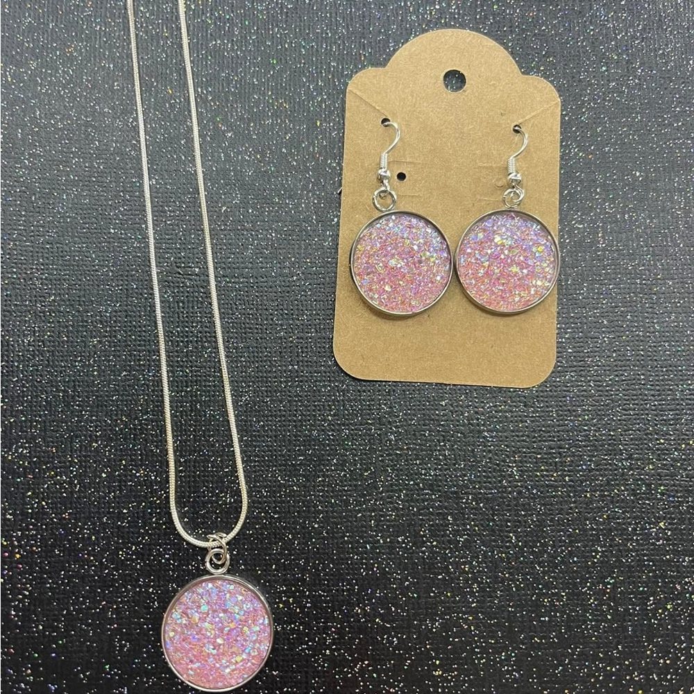 Elegant Pink Glitter Jewelry Set
